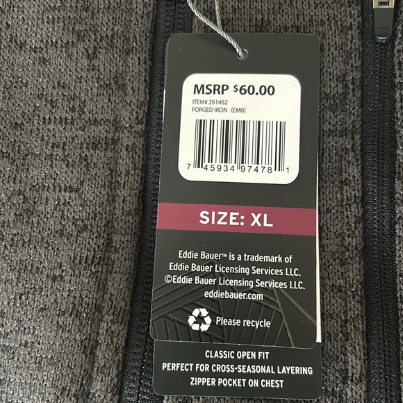 Eddie Bauer gray 1/4 Zip Fleece Size XL. NWT. - Picture 8 of 11
